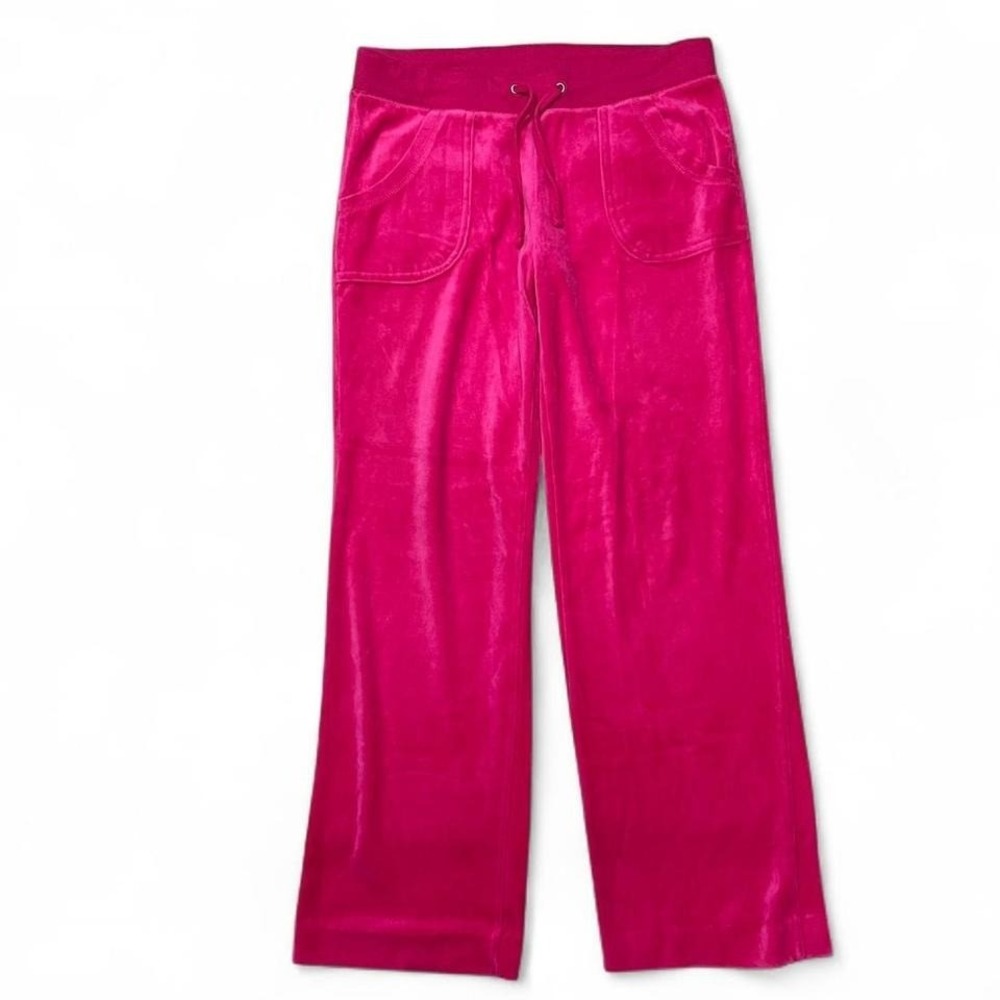 Y2K Pink Velour Flare Sweatpants Womens Medium Preppy Barbie Back Pockets - Picture 3 of 8